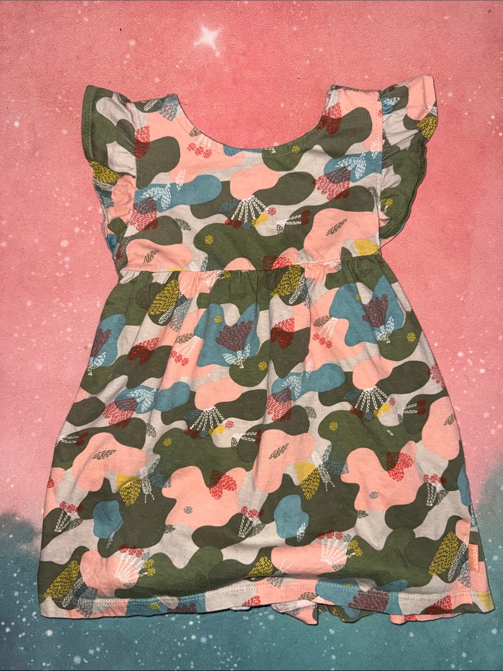 Boboli Girls' Pink & Green Printed camo Flutter-Sleeve Dress 4